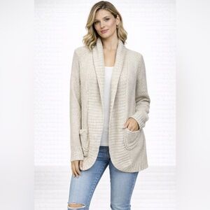 Silence + Noise Cardigan Sweater Cream L Large Cotton Pockets